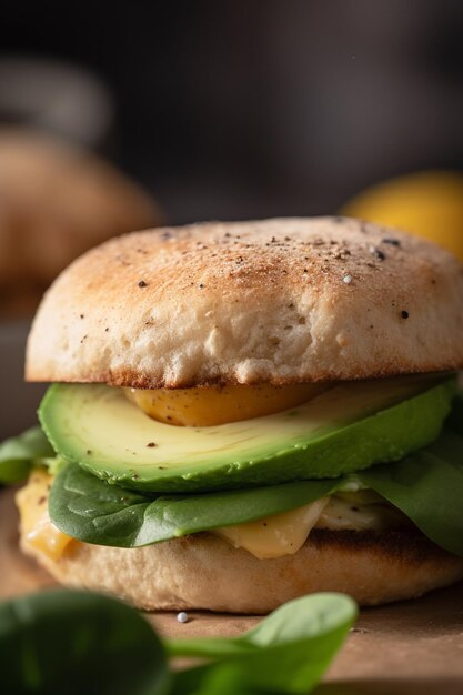 Avocado Spinach and Fried Egg Sandwich on a Fresh Brioche Bun