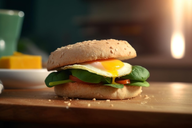 Avocado Spinach and Fried Egg Sandwich on a Fresh Brioche Bun