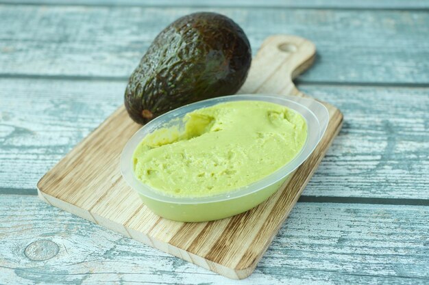 Avocado spread on a chopping board