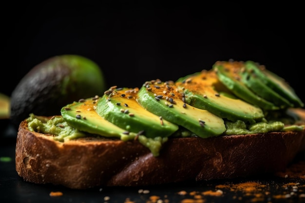 Avocado toast board closeup Energy cuisine Generate ai