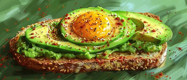 Photo avocado toast closeup creamy and nutritious stylish in the style of vibrant dot digital art