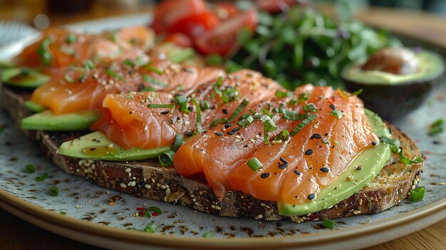 Foto avocado toast met gerookte zalm