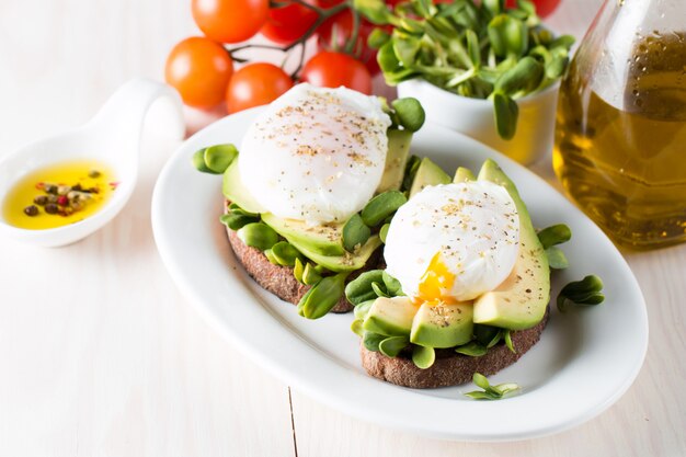 Avocado toast and poached eggs.