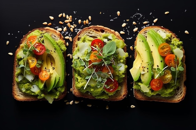 Photo avocado toast simple and popular dish with tasty toppings