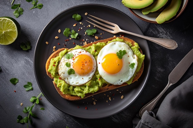 Avocado toast with eggs on a plate