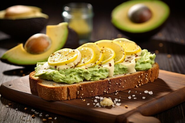 Photo avocado toast with mashed chickpeas and a sprinkle of paprika