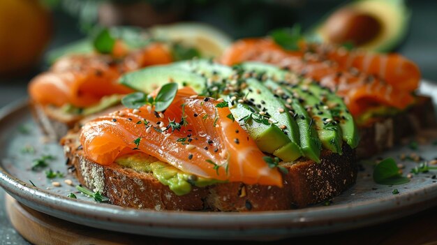 Photo avocado toast with smoked salmon