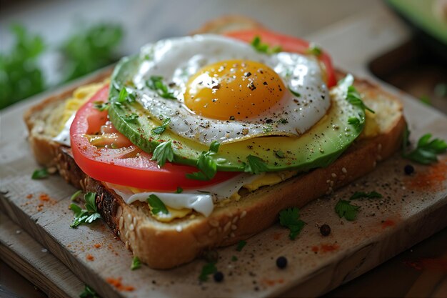 Photo avocado tomato pepper egg toast