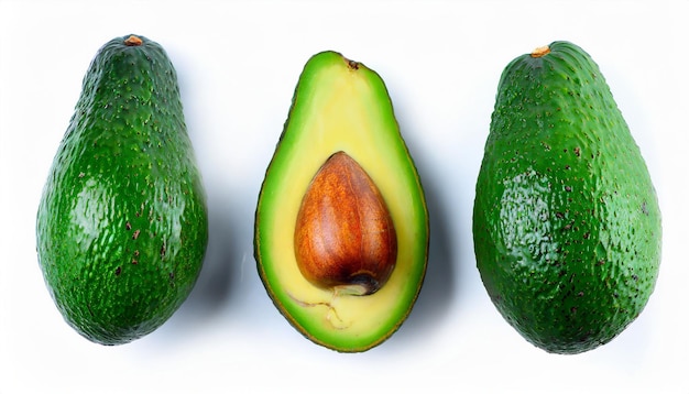 Avocado vrucht isoleren Avocado op witte achtergrond bovenkant vlak liggen