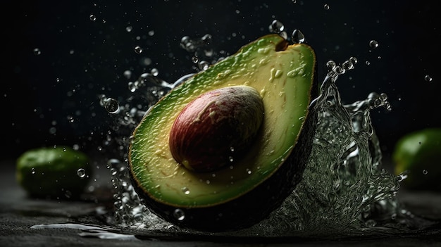 Avocado in water with a black background