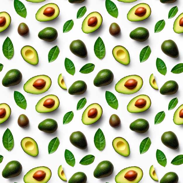 avocado on a white background top view seamless pattern