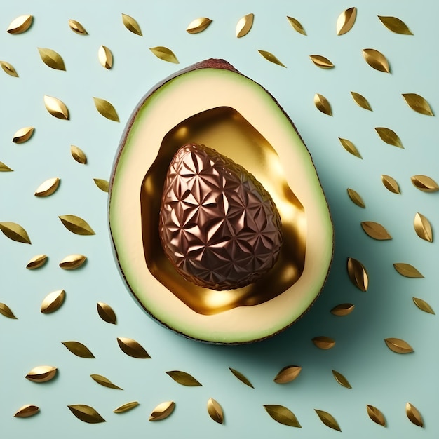 An avocado with a chocolate shell on top