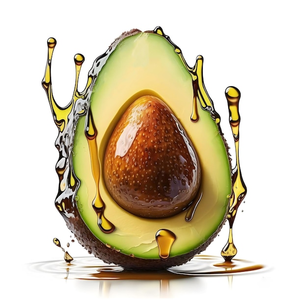 An avocado with a drop of oil on it