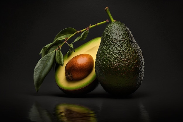 Avocado with a leaf on it