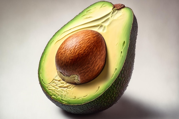 An avocado with the seeds cut in half.