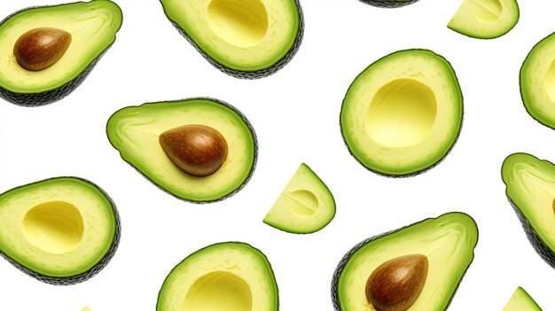 Photo avocado with seeds and seeds on a white background