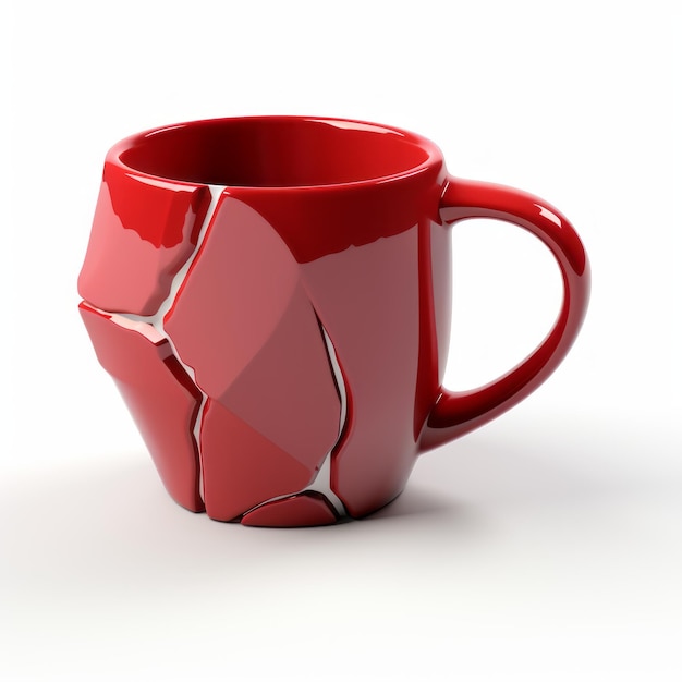 Avocadopunkinspired 3d Red Mug With Cracks Meticulous Technique And Consumer Culture Critique