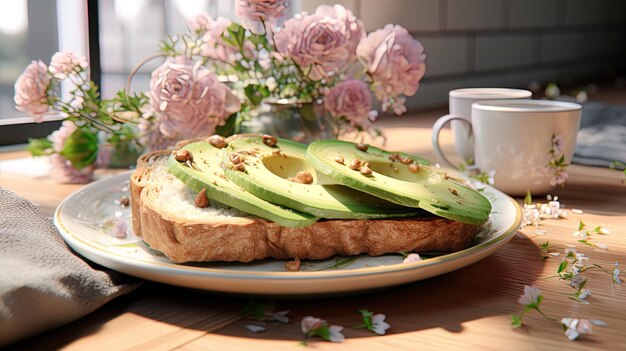 AvocadoRose on a toast aesthetics and inspiration at breakfast High quality illustration