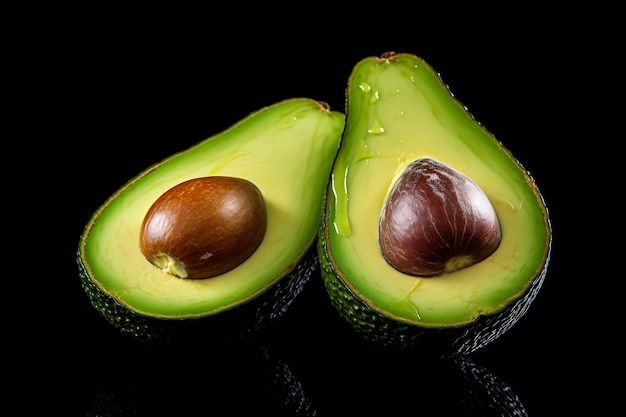 Avocados with seeds on a black background