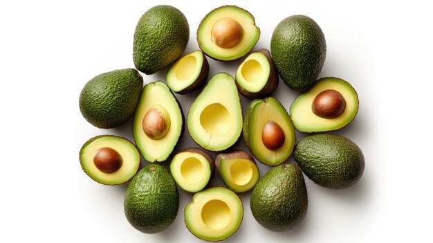 Avocados With White background top view Created With Generative AI Technology