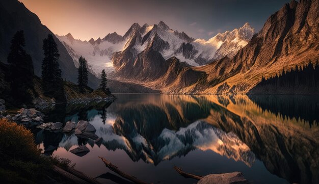 Foto avondlicht bij lac de chsserys met bergen