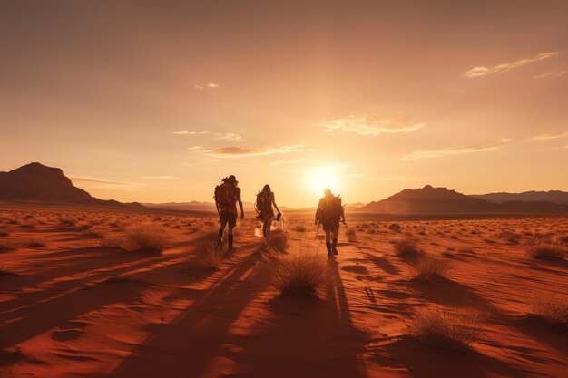 avontuur in de schoonheid van het uitgestrekte woestijnlandschap bij zonsondergang