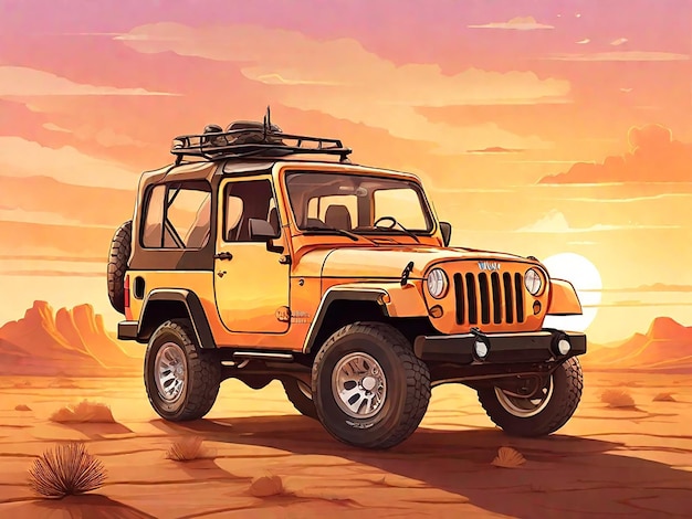 Avontuur Jeep bij zonsondergang