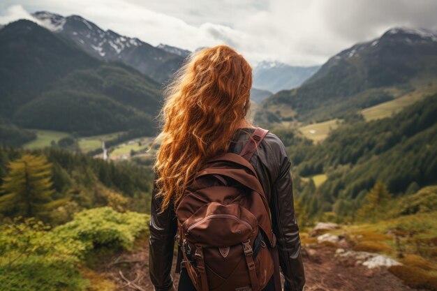 Avontuurlijk sportief meisje wandelen in een bergen Generatieve AI