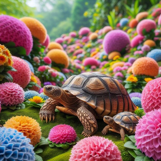 Foto avontuurlijke schildpad in de tuin