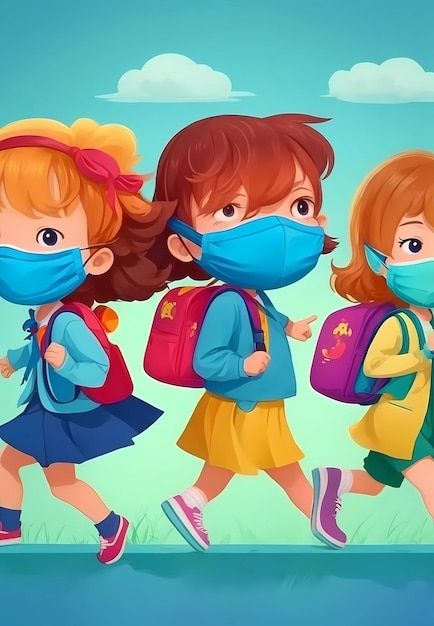 Foto avontuurlijke schoolkinderen dragen maskers