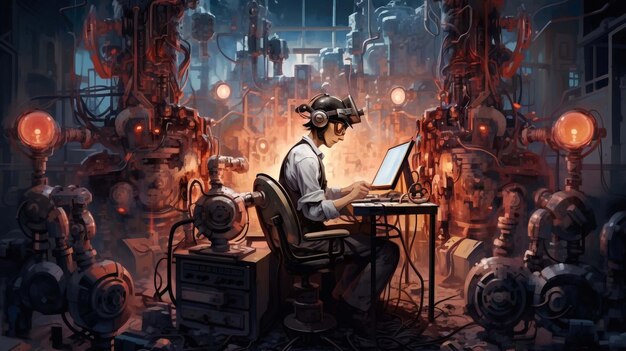 Avontuurlijke wereld van steampunk Wetenschapper steampunk man