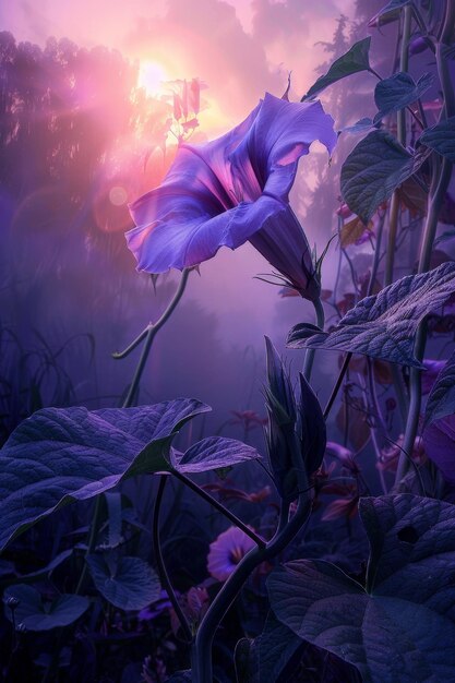 Photo the awakening bloom a morning glorys petals unfold to greet the dawns early light