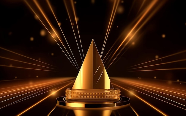 Award ceremonie achtergrond met gouden vormen en lichtstralen Abstracte luxe achtergrond