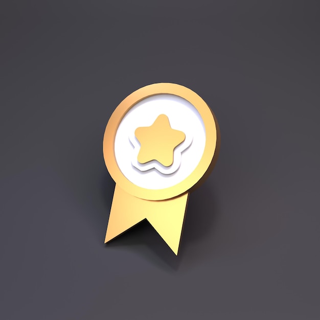 Icona medaglia premio con una stella su sfondo nero rendering 3d