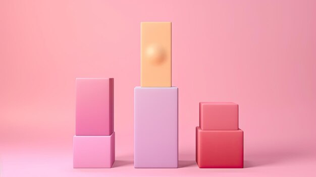Подиум для награждения из пастельных квадратных форм разного размера на чистом розовом фоне Generative Ai