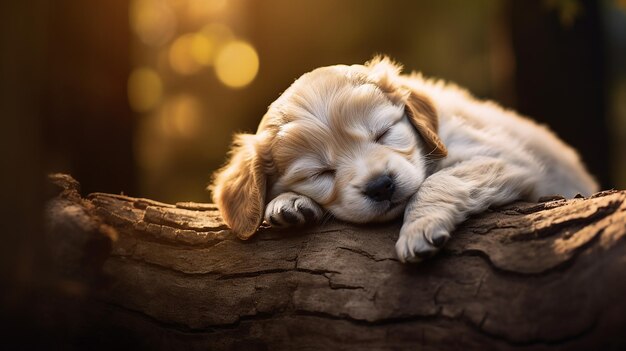 수상 경력에 빛나는 스튜디오 사진 밖에서 자고 있는 작은 귀여운 강아지