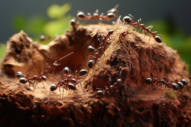 Фото Вдохновляющая муравьиная колония строит замысловатый муравейник
