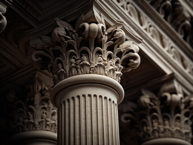 Aweinspiring Craftsmanship CloseUp of Ancient Temple Columns