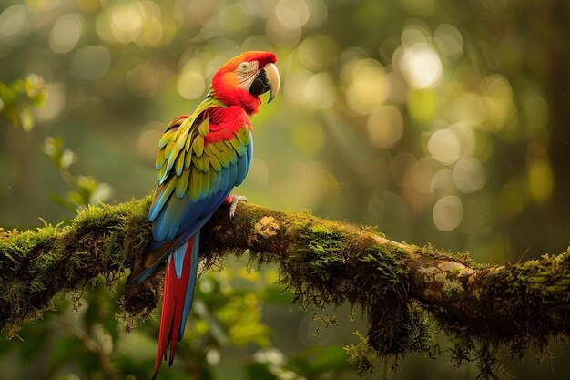An aweinspiring image of a lone sky macaw perched generative ai
