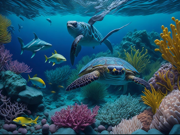 An aweinspiring landscape design capturing the vibrant and diverse ecosystem of the ocean