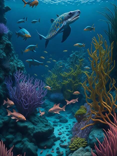 An aweinspiring landscape design capturing the vibrant and diverse ecosystem of the ocean
