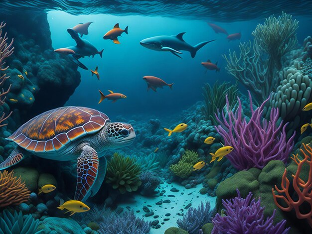 Photo an aweinspiring landscape design capturing the vibrant and diverse ecosystem of the ocean