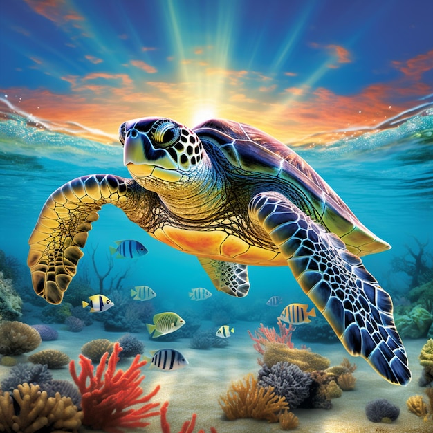 Aweinspiring Moment Majestic Sea Turtle Embarking on an Adventurous Journey