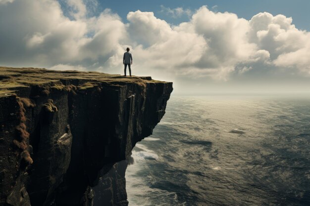 Photo aweinspiring moment of a man staring into the abyss ar 32