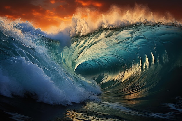 Внушающая благоговейный трепет мощь массивных волн цунами, обрушивающихся на океан