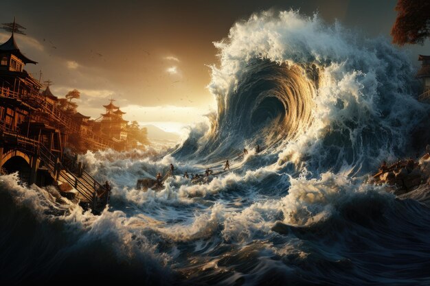 Aweinspiring power of massive tsunami waves crashing in the ocean