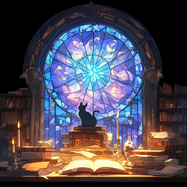 AweInspiring Stained Glass Library Scene