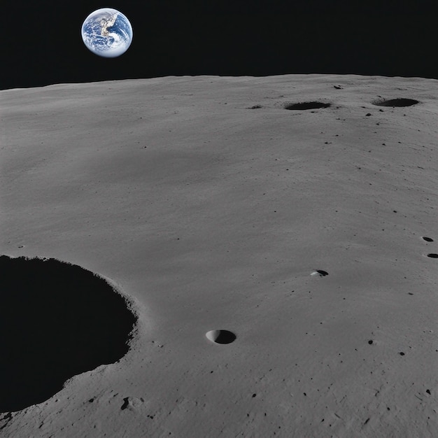 Foto vista maestosa della luna e della terra. maestosa bellezza della superficie lunare e del nostro pianeta natale