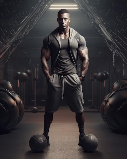 Awesome 3d fitness young man with gym outfit 3d render