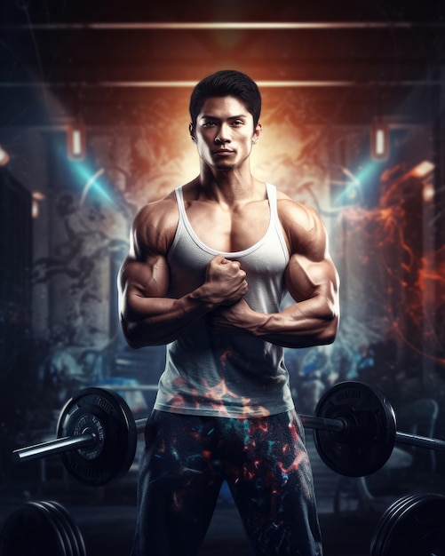 Awesome 3d fitness young man with gym outfit 3d render